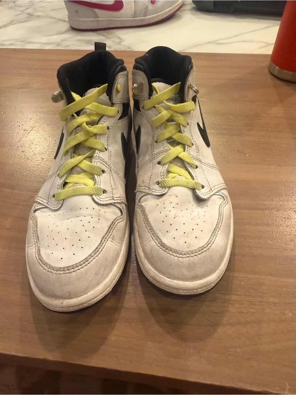Nike Jordan 1 Mid Kids White & Black High-Top Sneakers with Yellow Laces